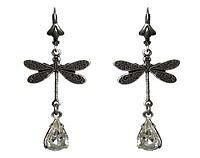 Victorian Earrings - Dragonfly Sterling Silver Plated with Vintage Pear